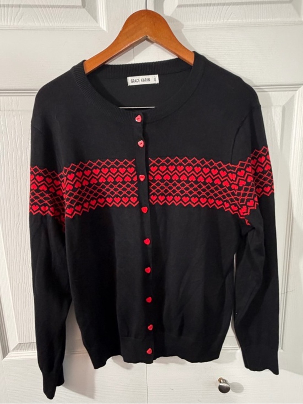 Grace Karin Diamond Sweetheart Cardigan Viscose Black Red Womens 2XL